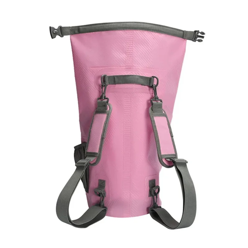 10L Carbon Fiber Texture Waterproof Dry Bag Beach Swim Drifting Outdoor Barrel Bag with Dual Shoulder Strap - Baby Blue