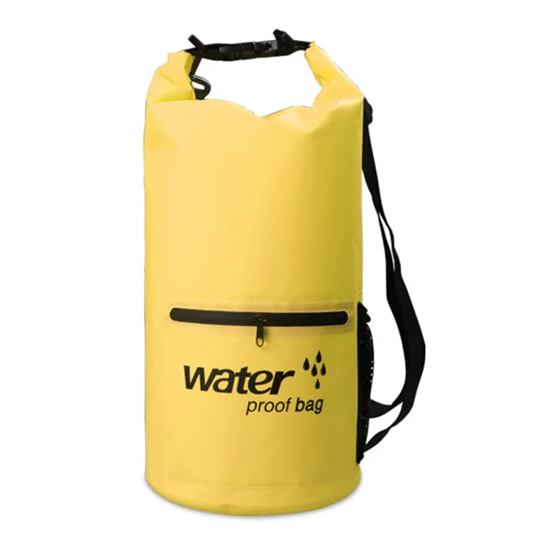 20L Wasserdichter Rucksack Dry Bag - Schwimmen Strand Treibend - PVC Netzstoff Eimertasche - Gelb