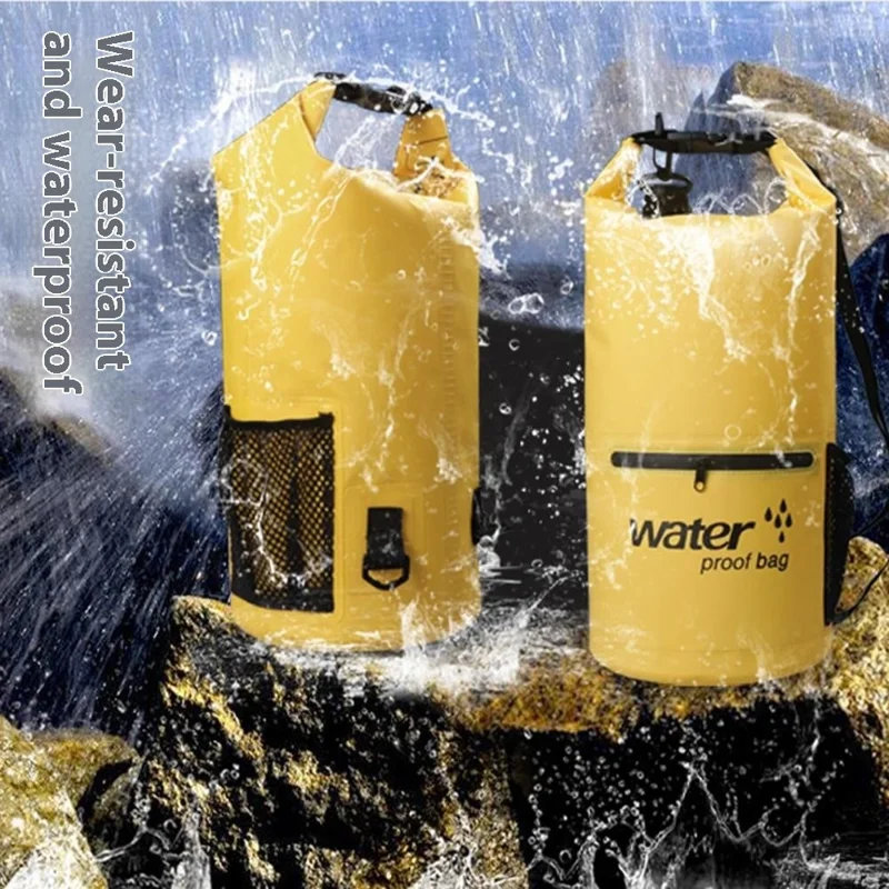 20L Wasserdichter Rucksack Dry Bag - Schwimmen Strand Treibend - PVC Netzstoff Eimertasche - Gelb