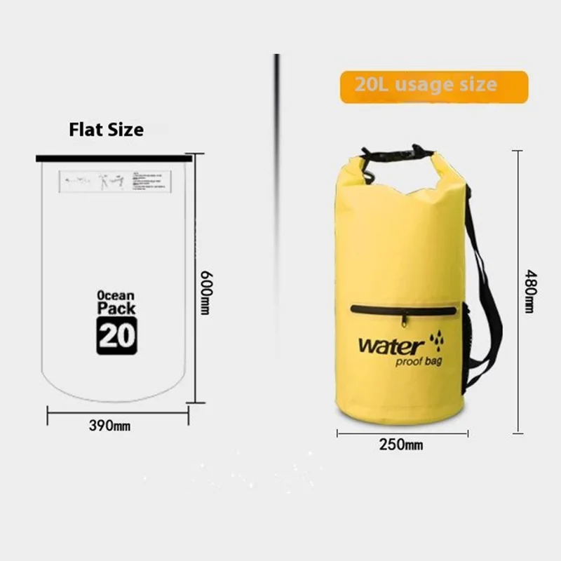 20L Wasserdichter Rucksack Dry Bag - Schwimmen Strand Treibend - PVC Netzstoff Eimertasche - Gelb