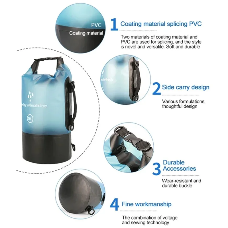 2L Waterproof PVC Dry Bag Portable Swimming Rafting Beach Storage Bag without Shoulder Strap - Dark Blue