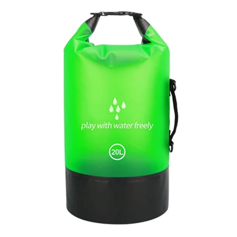 20L PVC Dry Bag for Swimming Rafting Outdoor Waterproof Storage Bag with Double Shoulder Strap - Green