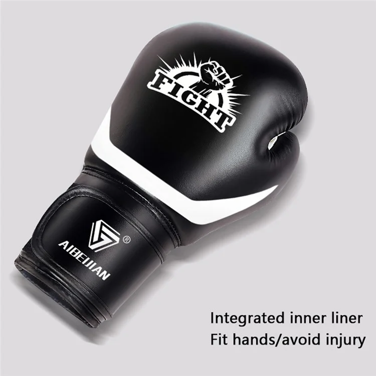 AIBEIJIAN 10oz For Teenager Sports Boxing Gloves Muay Thai MMA Training Workout Kickboxing PU Mitts - Black