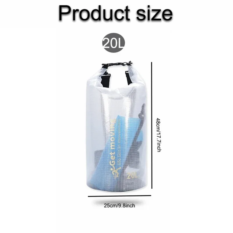 20L 500D PVC Waterproof Dry Bag Outdoor River Trekking Swimming Foldable Barrel Bag with 2 Shoulder Straps
