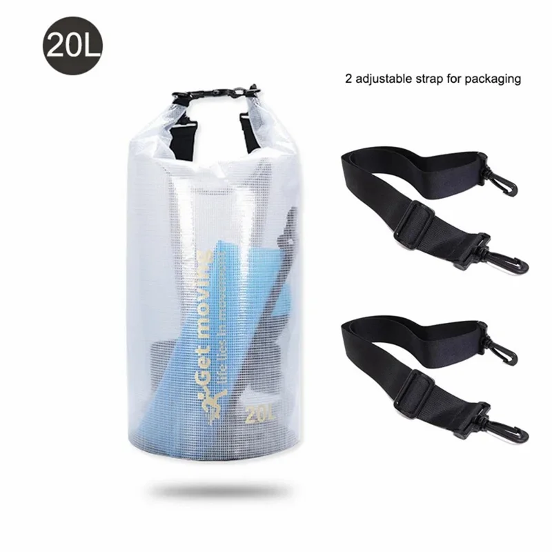 20L 500D PVC Waterproof Dry Bag Outdoor River Trekking Swimming Foldable Barrel Bag with 2 Shoulder Straps