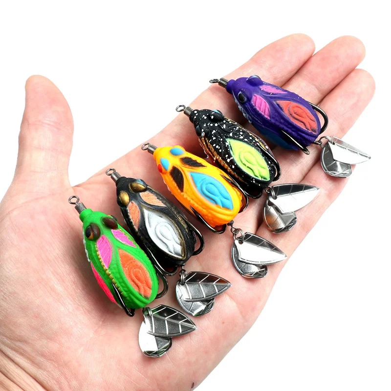 YQBUY YE000299 Esca da Pesca a Doppia Paillette a Forma di Rana 4,5 cm 7,2 g Esca Realistica con Amo Rinforzato - Stile A