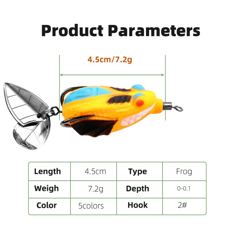 YQBUY YE000299 Esca da Pesca a Doppia Paillette a Forma di Rana 4,5 cm 7,2 g Esca Realistica con Amo Rinforzato - Stile A
