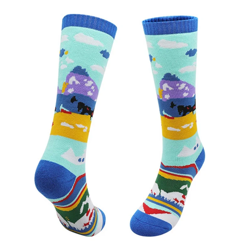 PORFIN Calcetines de esquí de invierno para niños, de rendimiento profesional, que absorben la humedad, talla XS (para talla de zapato 27-30) - Verde lago + Azul oscuro
