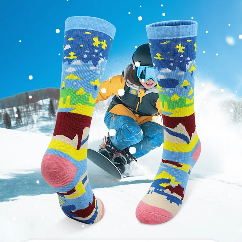 PORFIN Calcetines de esquí de invierno para niños, de rendimiento profesional, que absorben la humedad, talla XS (para talla de zapato 27-30) - Verde lago + Azul oscuro