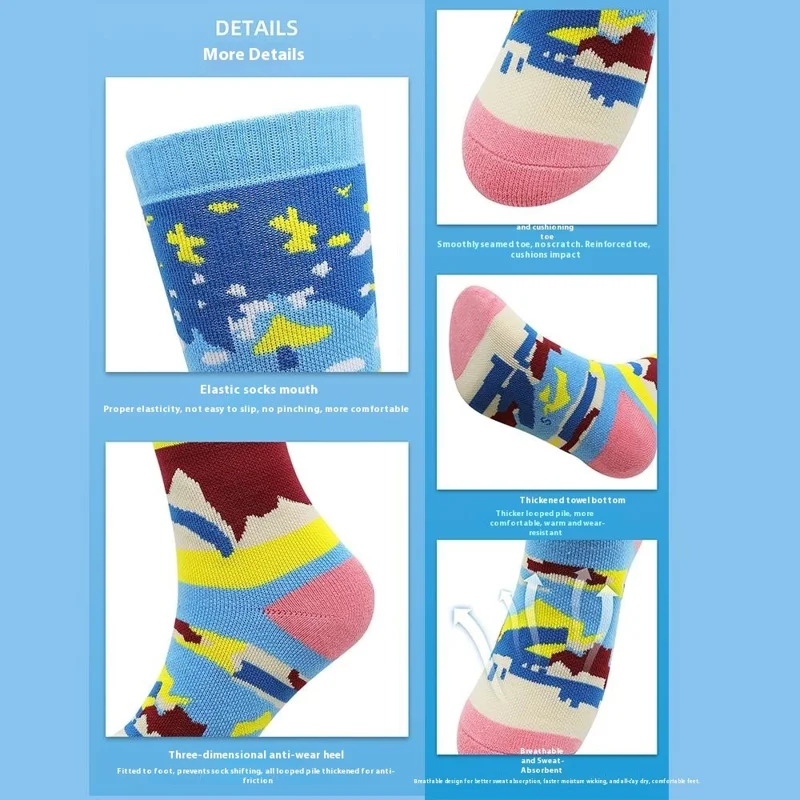 PORFIN Calcetines de esquí de invierno para niños, de rendimiento profesional, que absorben la humedad, talla XS (para talla de zapato 27-30) - Verde lago + Azul oscuro