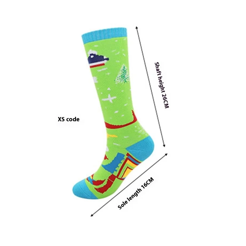 PORFIN Calcetines de esquí de invierno para niños, de rendimiento profesional, que absorben la humedad, talla XS (para talla de zapato 27-30) - Verde lago + Azul oscuro