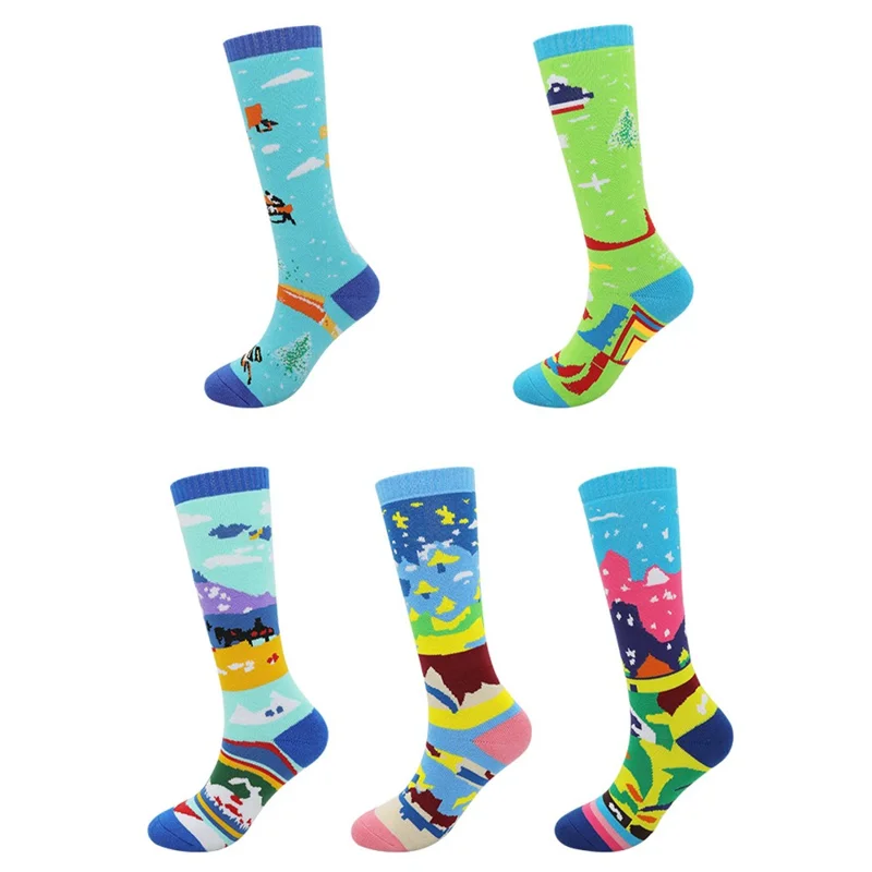 PORFIN Kids Winter Ski Socks Professional Sports Thick Warm Long Snow Socks, Size S 31-34 - Light Lake Blue / Blue