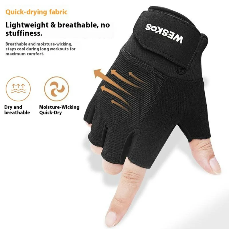 1Pair Fitness Gloves Half Finger Weightlifting Dumbbell Cycling Gloves Anti Slip for Outdoor Sports, Black - S