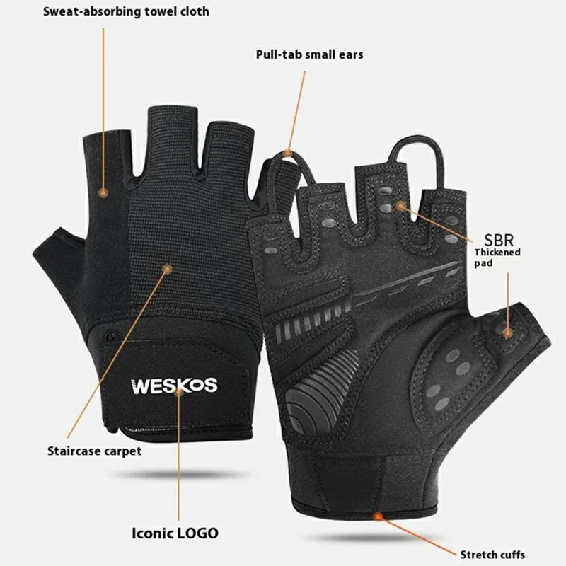 1Pair Fitness Gloves Half Finger Weightlifting Dumbbell Cycling Gloves Anti Slip for Outdoor Sports, Black - S