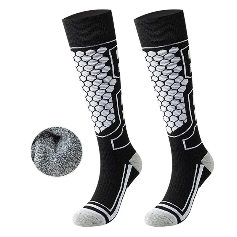 1 Par Tamanho 41-46 Meias de Esqui para Homens Inverno Térmicas Longas Meias Tubo Alta Elasticidade - Preto