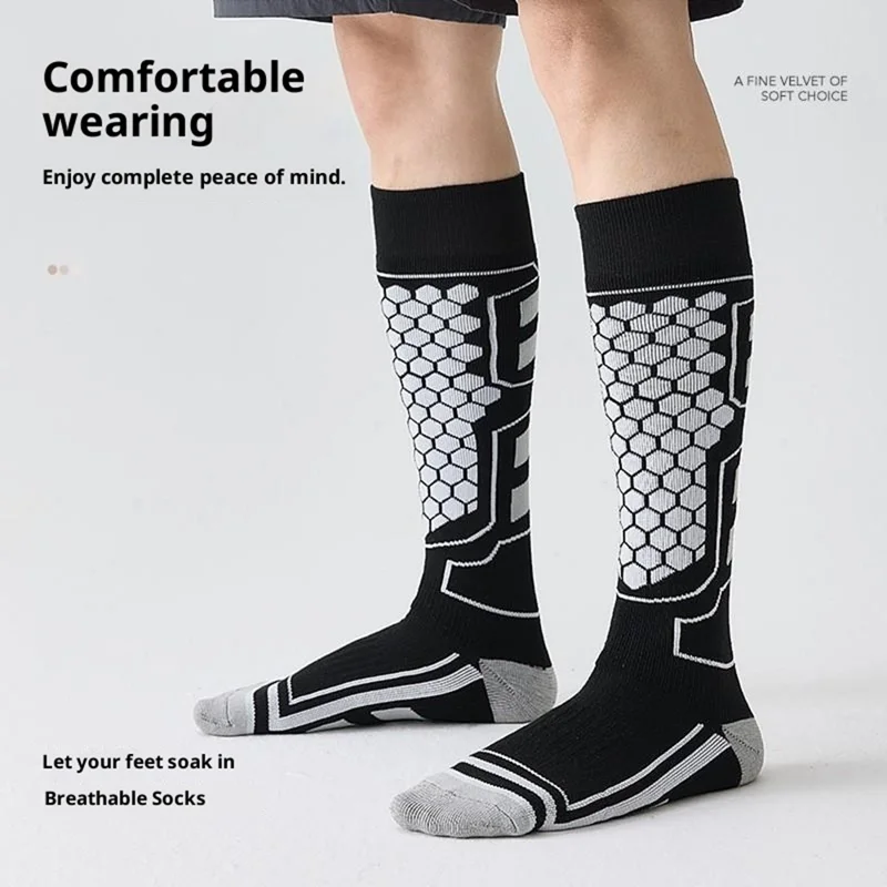 1 Par Tamanho 41-46 Meias de Esqui para Homens Inverno Térmicas Longas Meias Tubo Alta Elasticidade - Preto