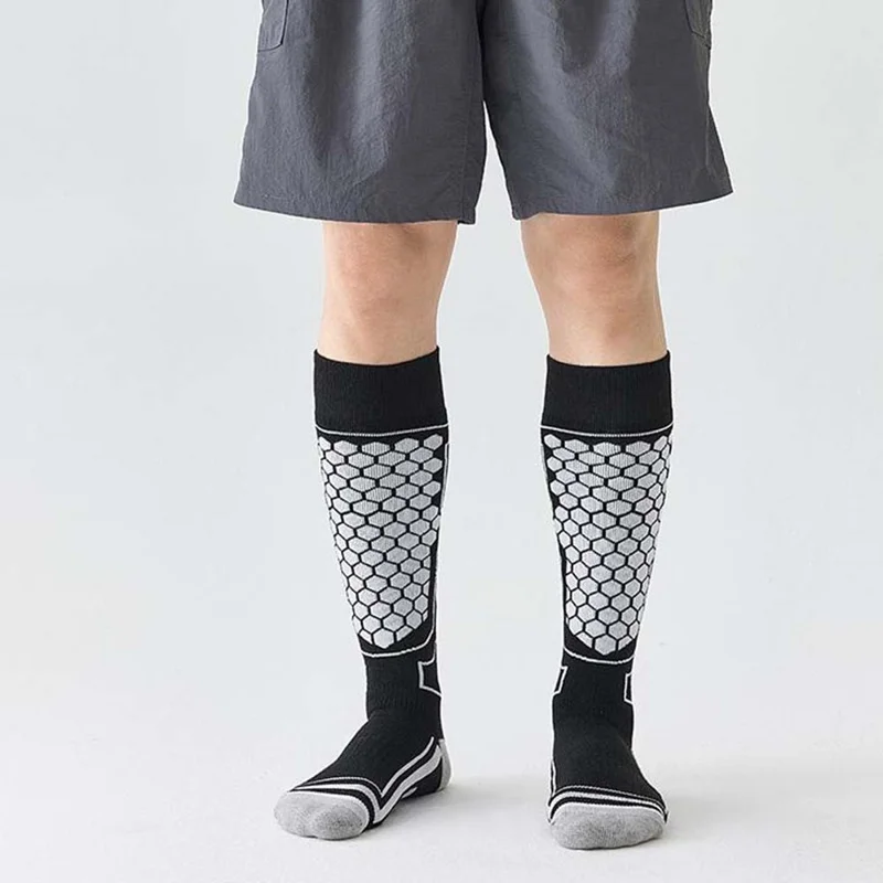 1 Par Tamanho 41-46 Meias de Esqui para Homens Inverno Térmicas Longas Meias Tubo Alta Elasticidade - Preto