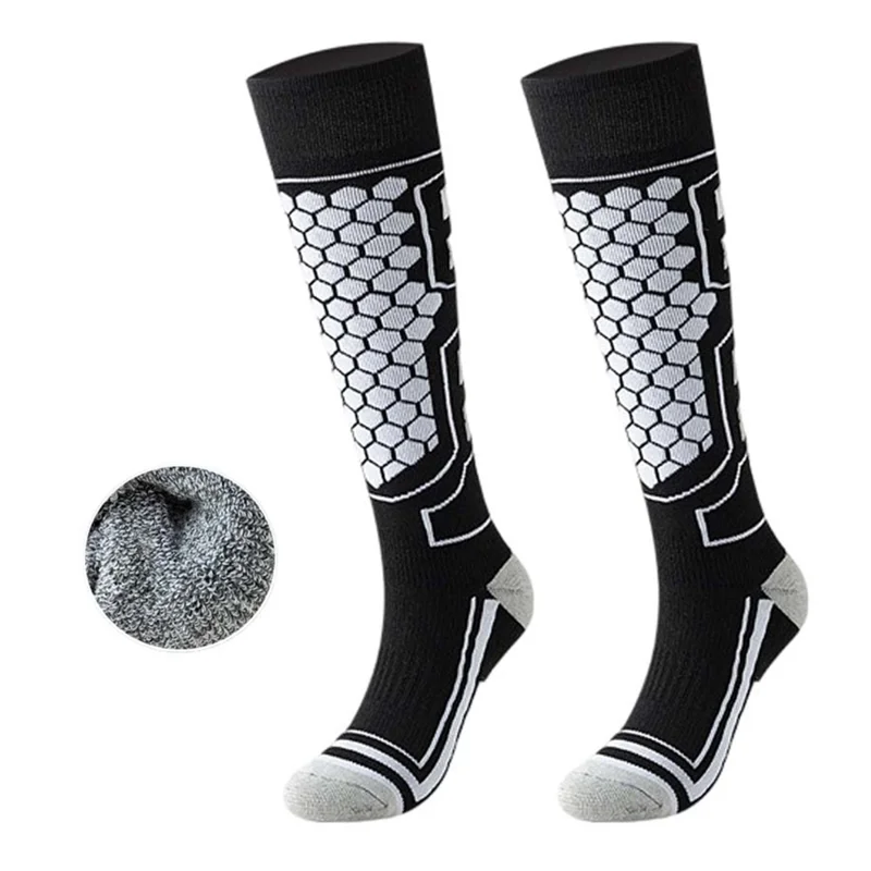 1 Par Tamanho 31-37 Meias de Esqui para Crianças Inverno Térmicas Longas Meias Tubo Alta Elasticidade - Preto
