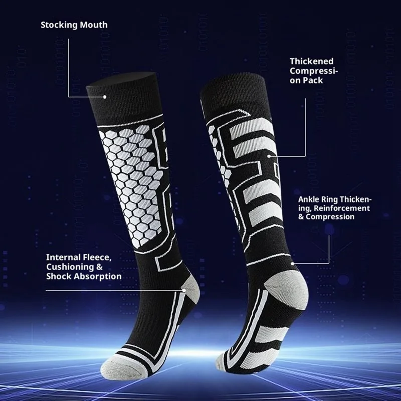 1 Par Tamanho 31-37 Meias de Esqui para Crianças Inverno Térmicas Longas Meias Tubo Alta Elasticidade - Preto