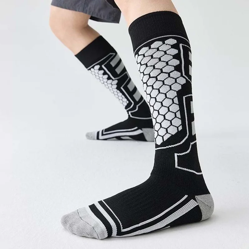 1 Par Tamanho 31-37 Meias de Esqui para Crianças Inverno Térmicas Longas Meias Tubo Alta Elasticidade - Preto