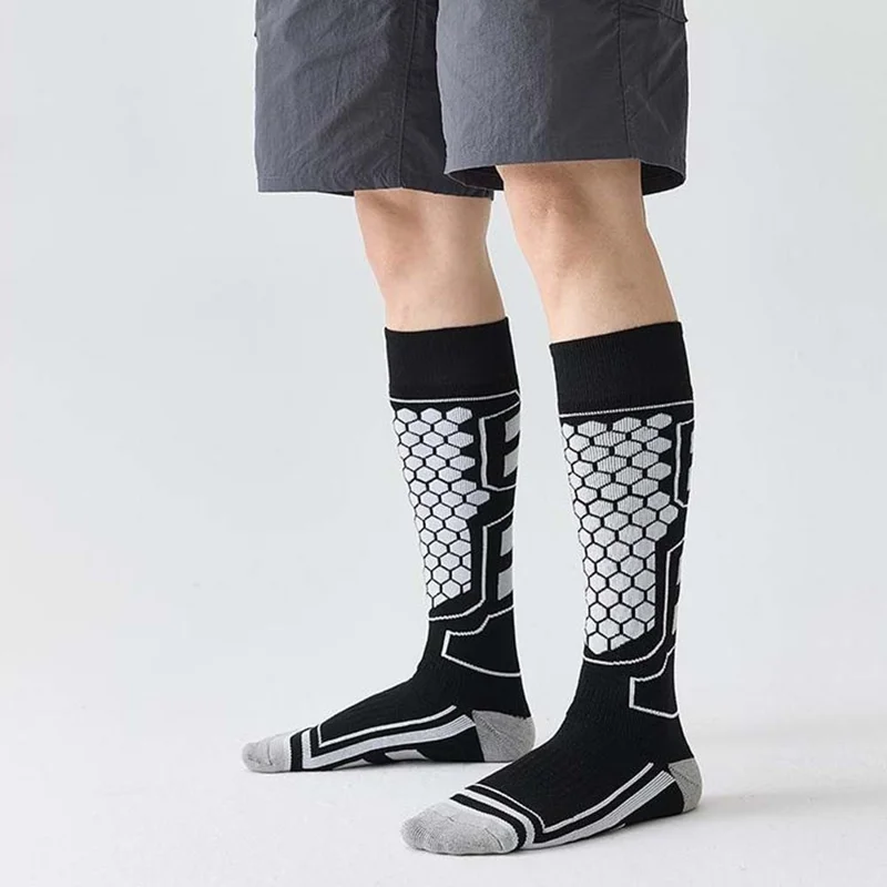 1 Par Tamanho 31-37 Meias de Esqui para Crianças Inverno Térmicas Longas Meias Tubo Alta Elasticidade - Preto