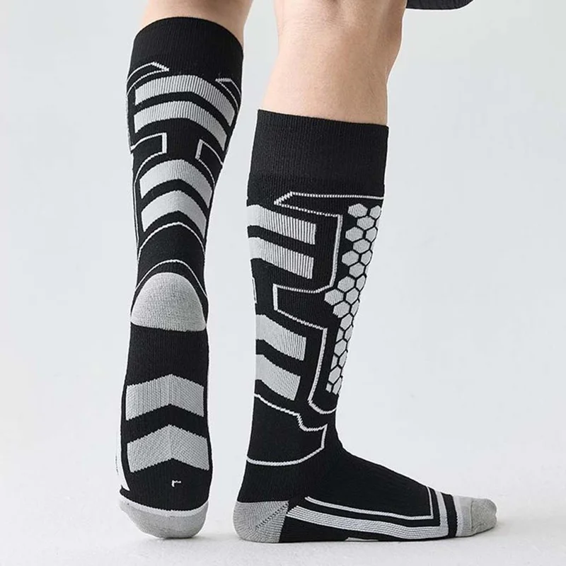 1 Par Tamanho 31-37 Meias de Esqui para Crianças Inverno Térmicas Longas Meias Tubo Alta Elasticidade - Preto