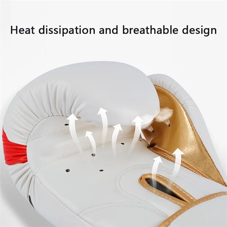 AIBEIJIAN 12oz Adult PU Leather Boxing Gloves Breathable Muay Thai Kickboxing Training Mitts - White