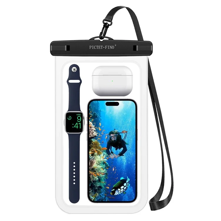 PICTET.FINO RH19 XL 10-inch Phone IPX8 Waterproof Bag Watch Headphone Pouch - White