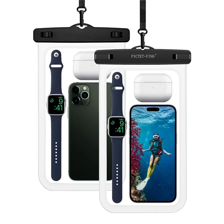PICTET.FINO RH19 XL 10-inch Phone IPX8 Waterproof Bag Watch Headphone Pouch - White