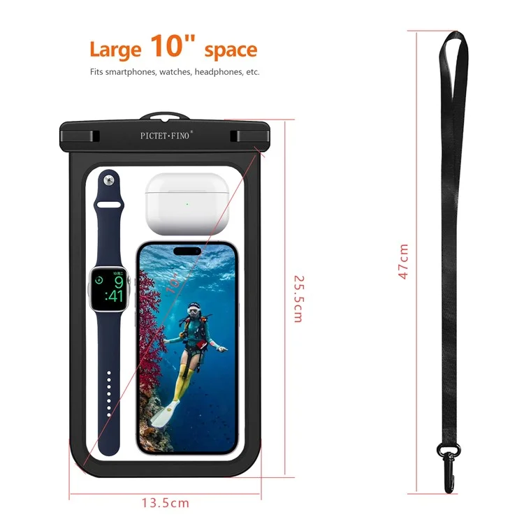 PICTET.FINO RH19 XL 10-inch Phone IPX8 Waterproof Bag Watch Headphone Pouch - White