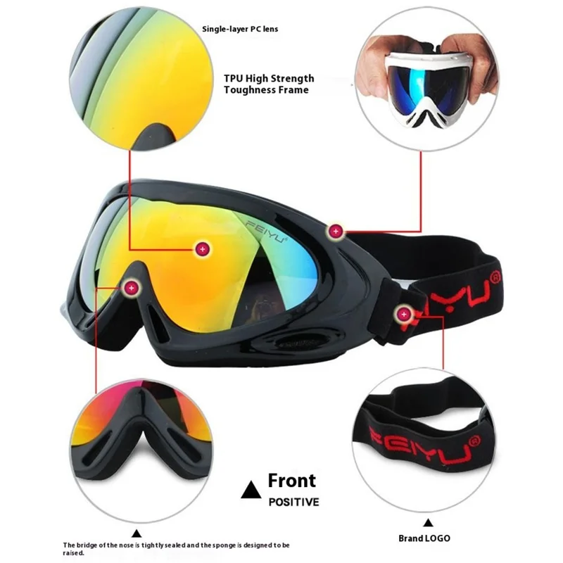 FEIYU Ski Goggles Adults Kids Outdoor Cycling Motorcycle Skiing Anti Wind UV Protection Glasses - 038 Black+Blue