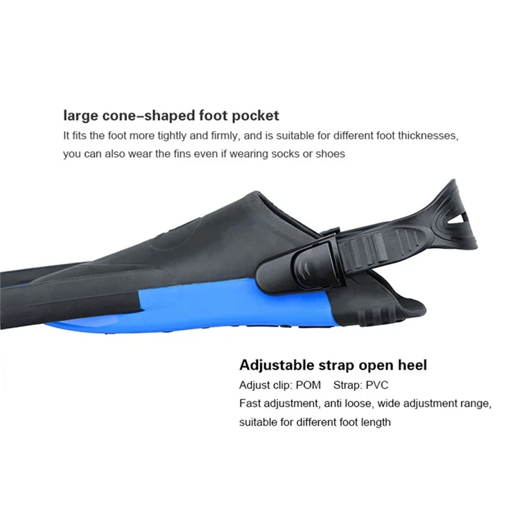 AF700-PVC 1 Paire de palmes longues pour la plongée en apnée Palmes de plongée en canard PVC Sangle TPR Palmes pour la plongée sous-marine en eaux profondes - Taille L / XL 43-46 - Bleu