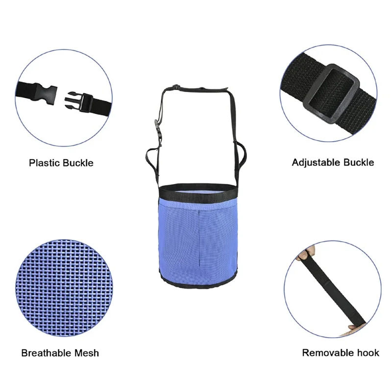 Borsa Porta Mangime per Cavalli Regolabile in PVC a Rete Anti-Spargimento per Esterno - Blu