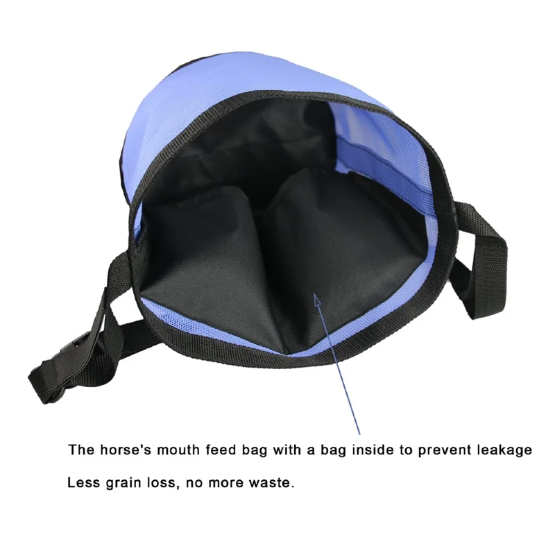 Borsa Porta Mangime per Cavalli Regolabile in PVC a Rete Anti-Spargimento per Esterno - Blu