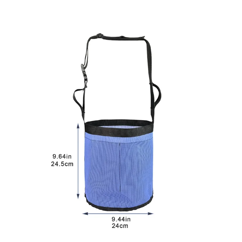 Borsa Porta Mangime per Cavalli Regolabile in PVC a Rete Anti-Spargimento per Esterno - Blu