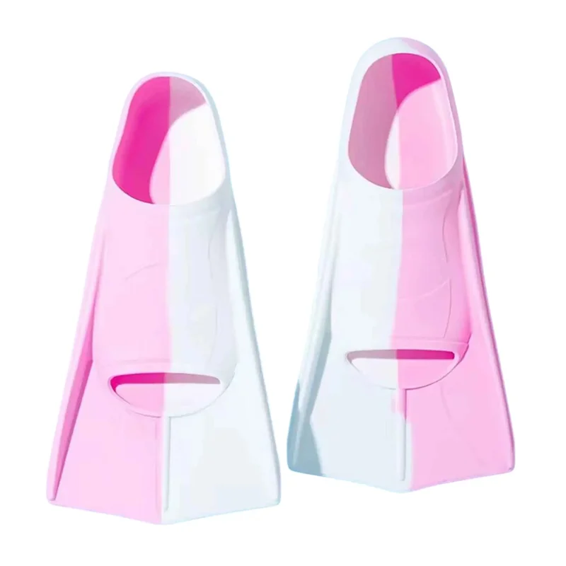 1 Pair Silicone Swim Fins Training Flippers Men Women Swimming Diving Equipment, L for 42-44 Shoe Size - Pink+White