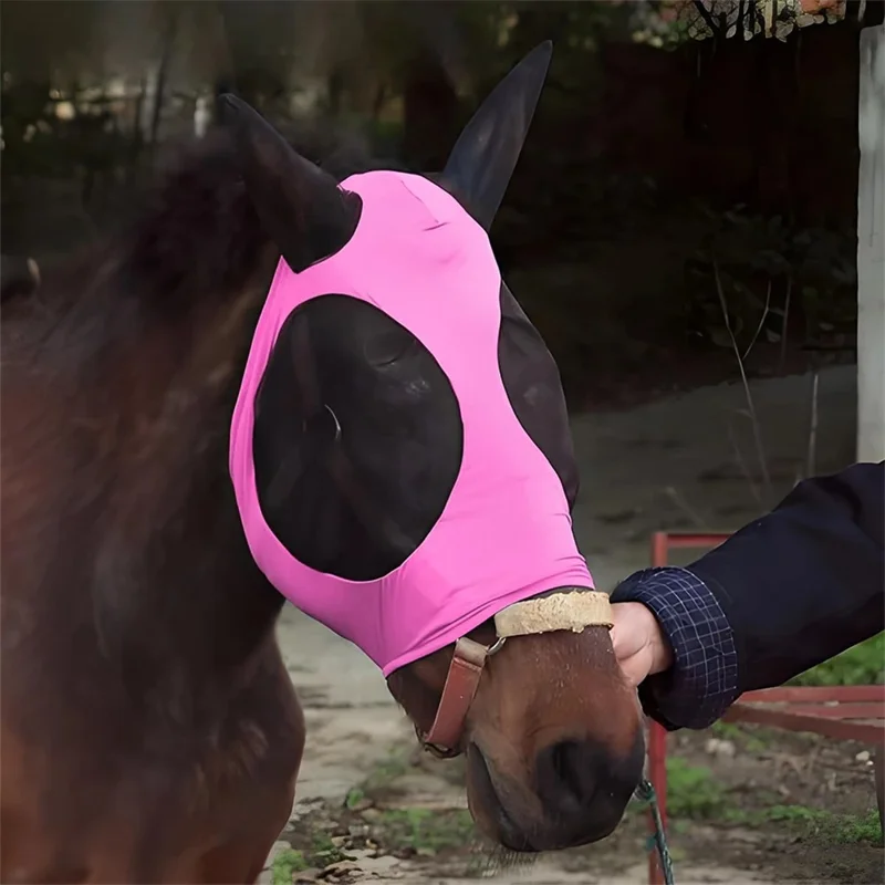 Máscara Anti-Mosca para Cavalo com Design de Malha Ajustável e Elástica, Proteção contra Insetos e Protetor UV Respirável - Azul