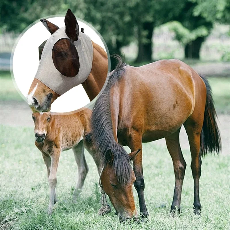 Máscara Anti-Mosca para Cavalo com Design de Malha Ajustável e Elástica, Proteção contra Insetos e Protetor UV Respirável - Azul