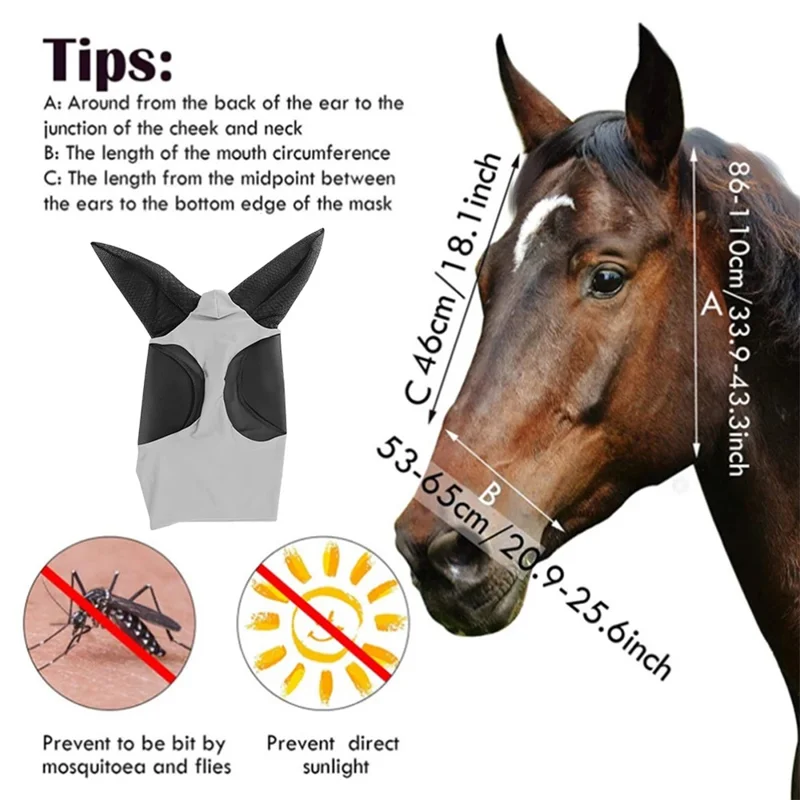 Máscara Anti-Mosca para Cavalo com Design de Malha Ajustável e Elástica, Proteção contra Insetos e Protetor UV Respirável - Azul