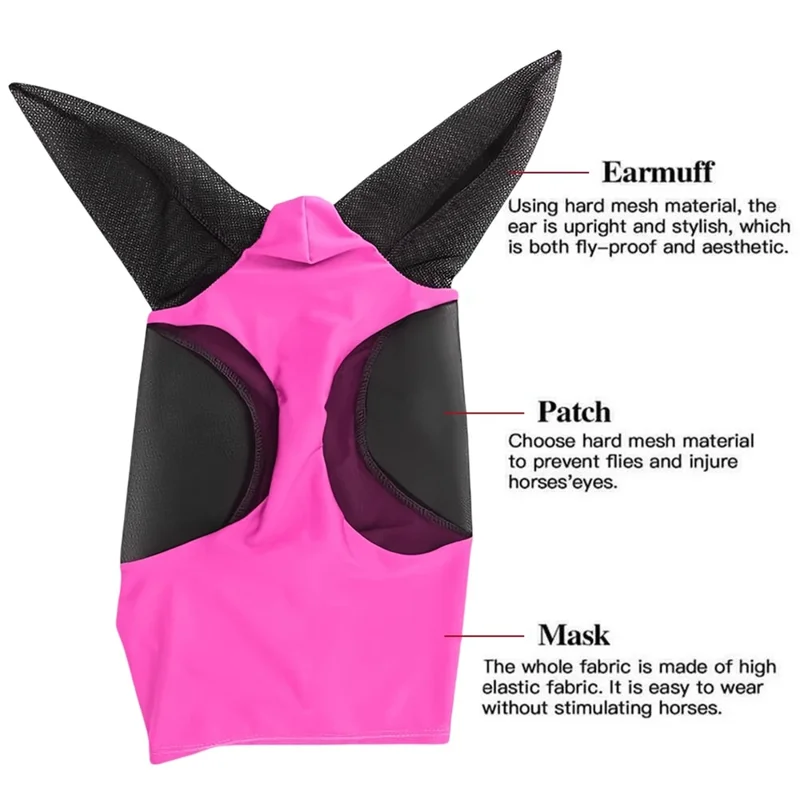 Máscara Anti-Mosca para Cavalo com Design de Malha Ajustável e Elástica, Proteção contra Insetos e Protetor UV Respirável - Azul