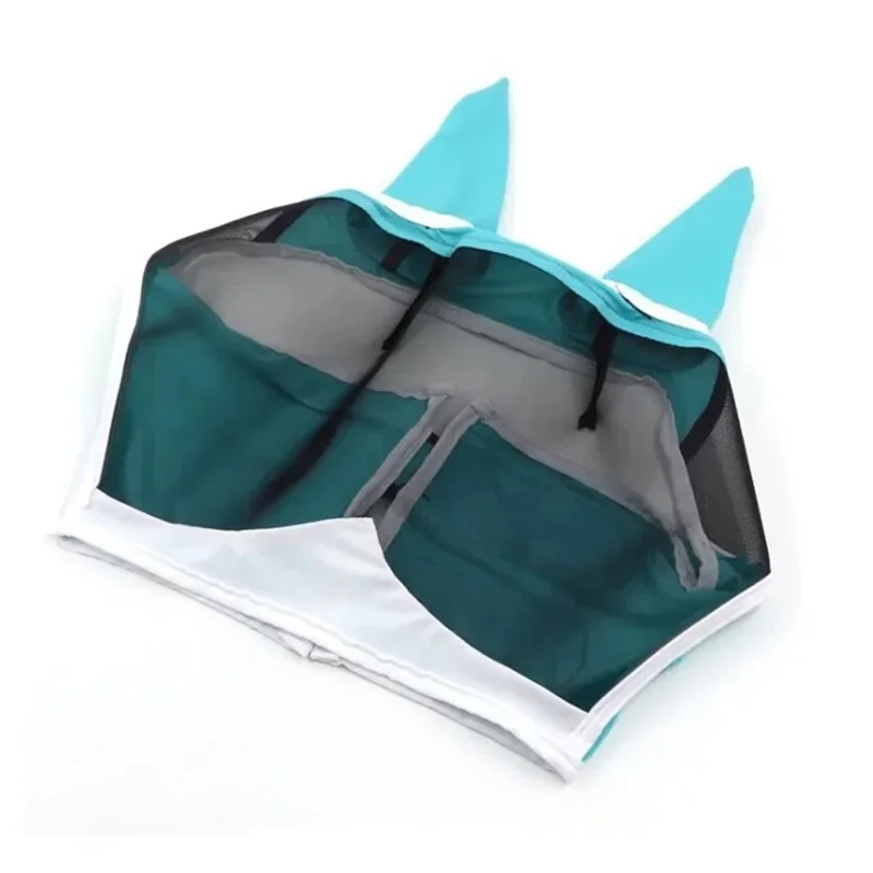 Size M Anti Mosquito Fly Breathable Horse Face Mask Equestrian Gear with Magic Tape Strap - Blue