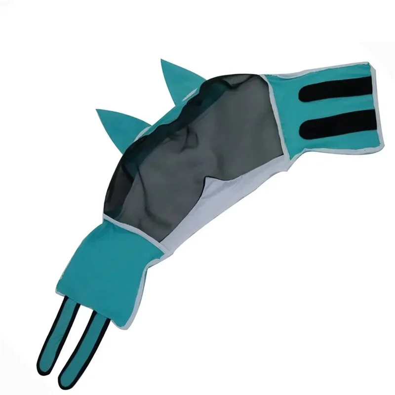 Size M Anti Mosquito Fly Breathable Horse Face Mask Equestrian Gear with Magic Tape Strap - Blue