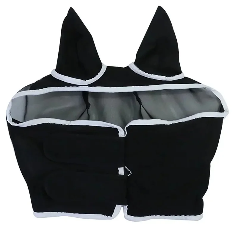 Masque anti-moustiques et mouches respirant pour cheval, taille L, avec sangle à bande magique - Noir