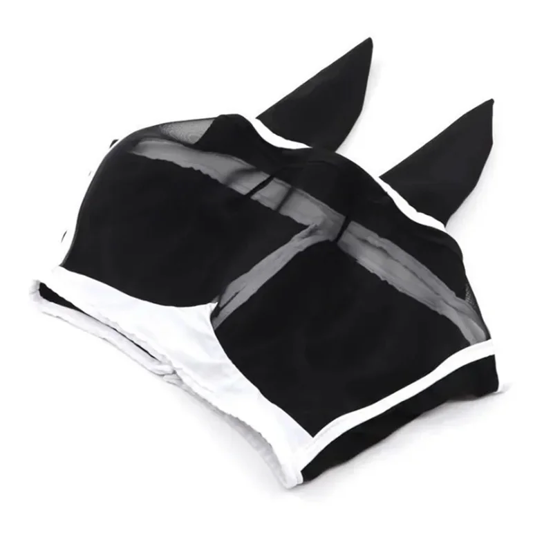 Masque anti-moustiques et mouches respirant pour cheval, taille L, avec sangle à bande magique - Noir