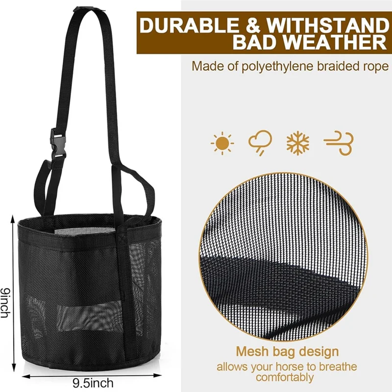 Saco de Alimentação de Feno para Cavalo Tamanho M - Design de Malha Ajustável e Portátil em Nylon para Viagens Equestres