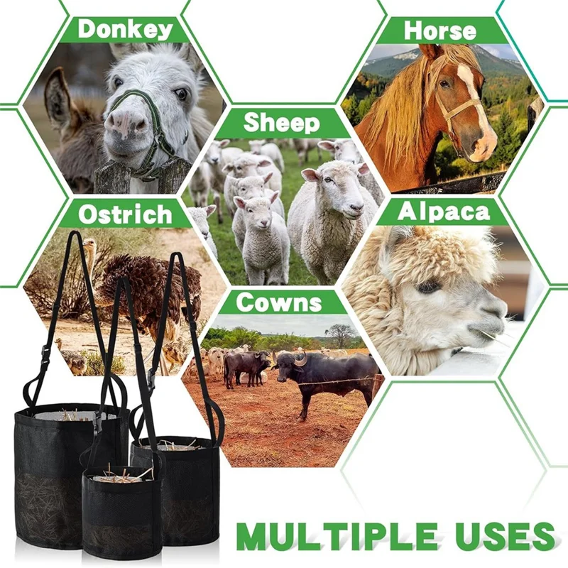 Size L Horse Hay Feeder Bag Adjustable Portable Mesh Design Nylon Hay Feeding Bag for Equestrian Travel