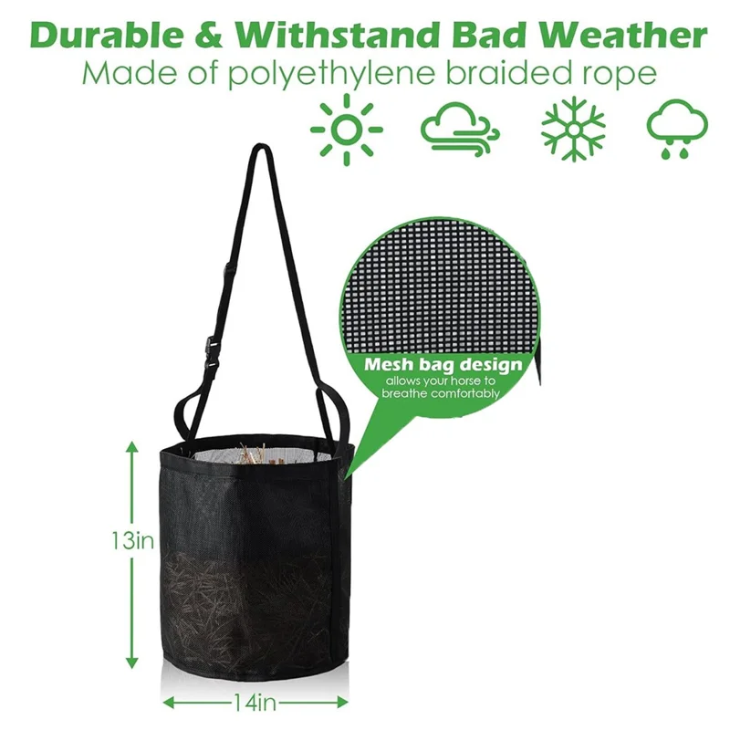 Size L Horse Hay Feeder Bag Adjustable Portable Mesh Design Nylon Hay Feeding Bag for Equestrian Travel