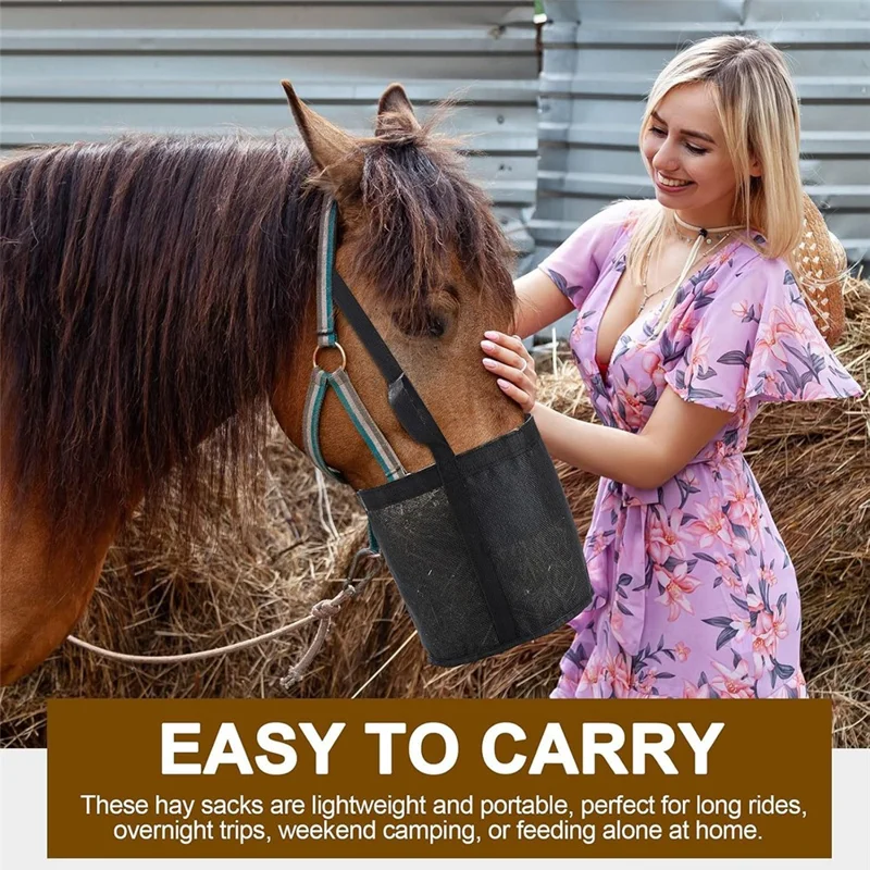 Size L Horse Hay Feeder Bag Adjustable Portable Mesh Design Nylon Hay Feeding Bag for Equestrian Travel
