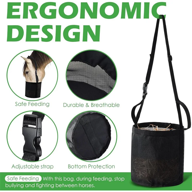 Size L Horse Hay Feeder Bag Adjustable Portable Mesh Design Nylon Hay Feeding Bag for Equestrian Travel
