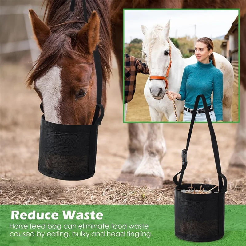 Size L Horse Hay Feeder Bag Adjustable Portable Mesh Design Nylon Hay Feeding Bag for Equestrian Travel